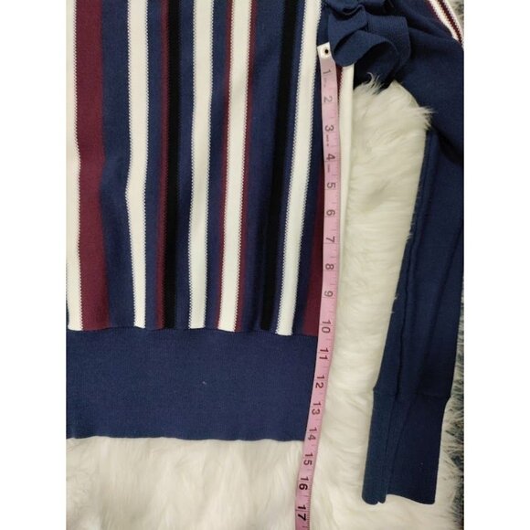 Halogen Striped Long Detachable Sleeve Ruffle Pullover Sweater M - Picture 8 of 11